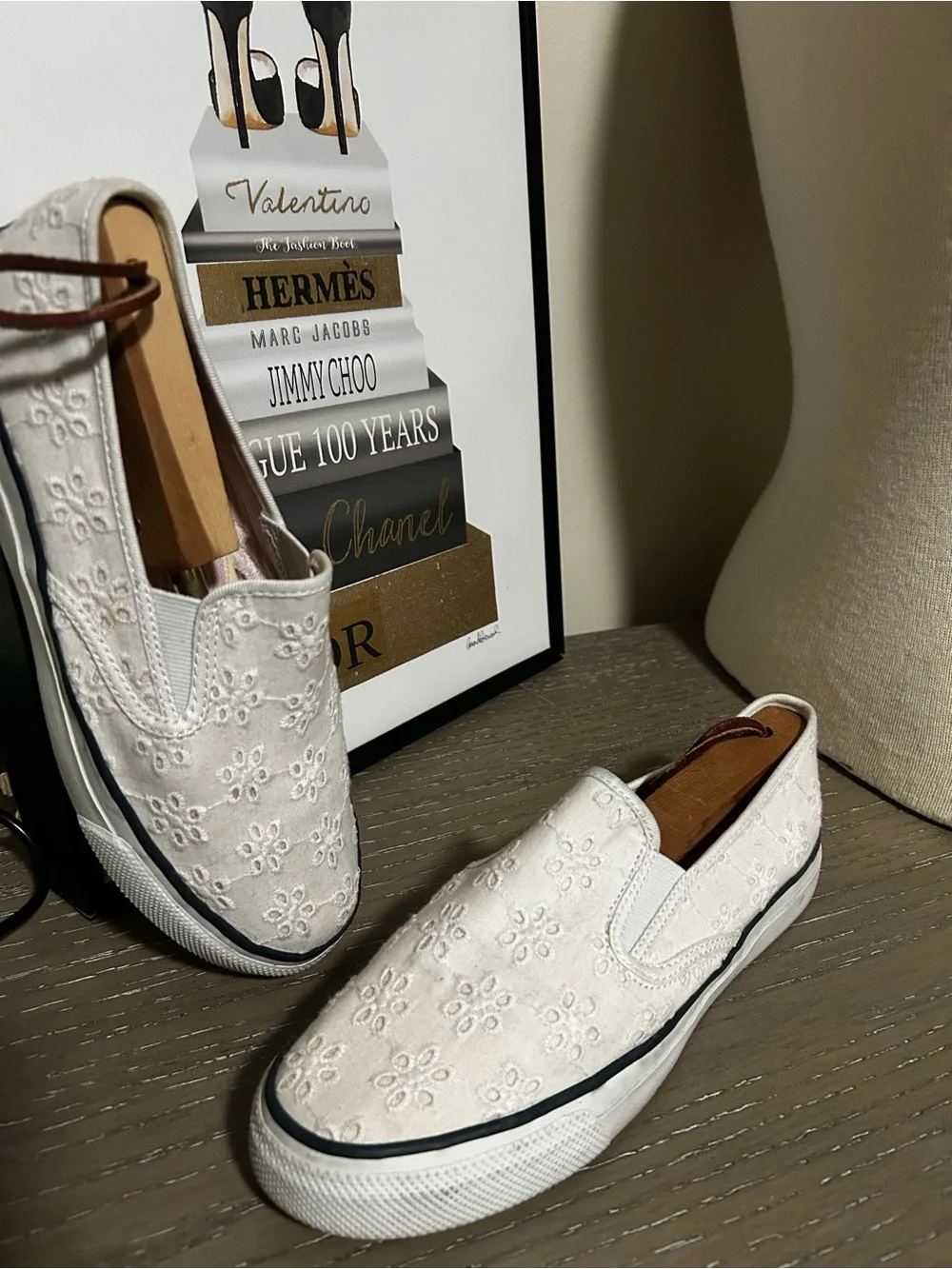 Sperry Top Slider White Floral Eyelet Slip-On Sneakers,Size 7 1/2